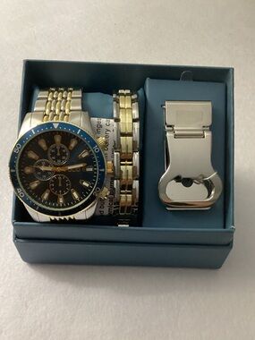 Folio Three Hand 2T Silver-Tone, Gold-Tone Alloy Watch 42mm Gift Set